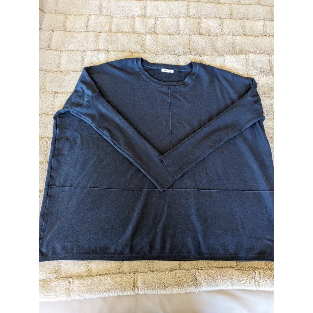 Tea N Rose Navy Blue Oversized Crewneck Sweater Exposed Seam Lightweight Large - Picture 5 of 8